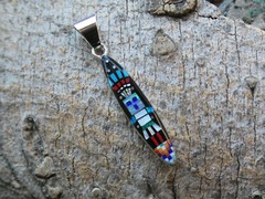 Micro Inlay Southwestern Kachina Multi Gemstone Sterling Silver 925 Pendant AK27