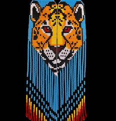 Lion Face Tribal Earrings Native Large Boho American Seed Beads Handmade Earring