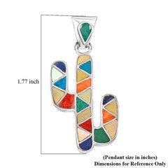 Peruvian Artistry Multi Gemstone 1.10ctw Cactus Pendant W/O Chain 925 Sterling