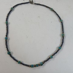 Glazed Ceramic Beads Blue Gray Green Spacers Vintage 22″ Necklace