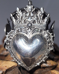 Taxco heart & crown flower band adjustable ring – SS 925 – handmade – stamped