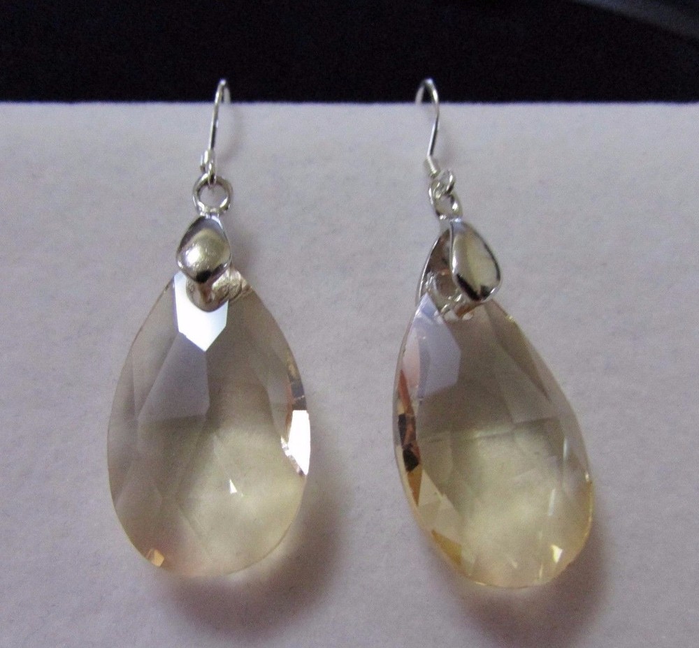 Handmade Drop/Dangle Swarovski Element Crystal Earring Sterling Silver Orange