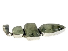Prehnite Cabochon 3 Gemstone Ethnic Handmade Pendant 925 Silver 17.9 g 2.88″