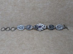 Sarda Bali Purple Coral 925 Sterling Toggle Bracelet 6.5- 8 Rare Unique Handmade