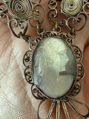 Vintage Sterling Silver triple shell Cameo Necklace – Mother of Pearl, Victorian