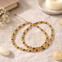 Citrine & Black Spinel Gemstone Necklace–Hand‑Beaded–18k Gold Accents – Natural