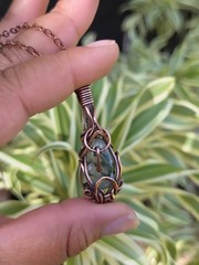 Handcrafted Copper Moss Agate Wire Wrapped Amulet Pendant Necklace