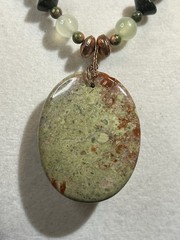 UNAKITE JASPER Pendent..green, Pendent Oval 1.75” Strung On Copper&Jasper Beads