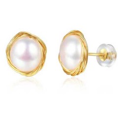 A pair Flawless Freshwater pearl White Baroque earrings Drop Ear Cuff