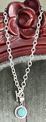 Mexico 925 CII Sterling Siver Link Necklace With Sterling Siver Beaded Turquoise