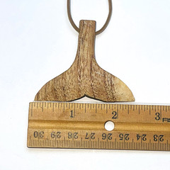 Wood Whale Tail Pendant Necklace Hand Carved 24″ Leather Cord Strength Power