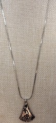 Copper Pendant Embellished Artisan Hand Crafted Floral Silver Tone Chain 16”