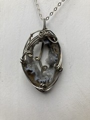 Druzy Pendant 2 1/4” Artisan Sterling Silver Wire Wrapped Large 18” Necklace 14g
