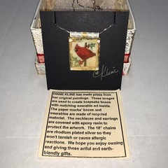 Cardinal Pendant Rhodium Plated Silver Necklace Wearable Art By Diane Kline NIB