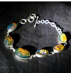 Quality Artisan Blue Green Dominican Amber 925 Sterling Silver Oval Bracelet 5″+