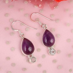 Natural Purple Amethyst & Topaz Stone 925 Sterling Silver Handmade Earrings