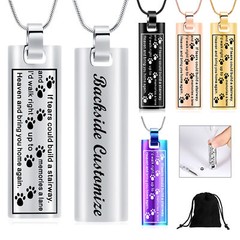 Paw Print Square Urn Pendant Pet Memory Necklace for Dog Cat Cremation Ashes