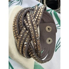 Yik Fung Crystal Suede Wrap Bracelet – Gray With Yellow Goldish
