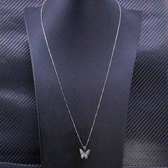 up to 26” Italian Dyadema sterling silver 925 box necklace butterfly pendant