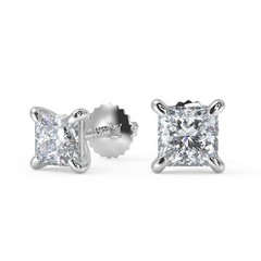 2 Ct Princess Cut Stud Diamond Earrings VS1 D Screw Back White Gold 14k