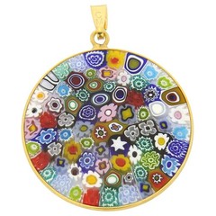 GlassOfVenice Murano Glass Millefiori Pendant in Gold-Plated Frame 1-1/4″