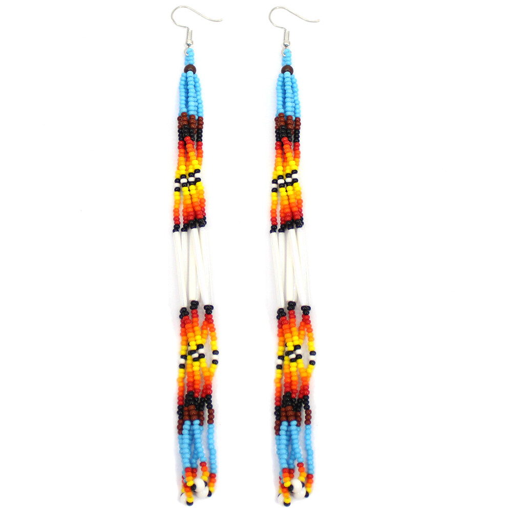 HANDMADE BEADED TURQUOISE BLUE EXTRA LONG EARRINGS E61/25