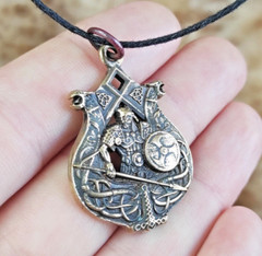 Viking Warrior on Drakkar ship mens Pendant, Mjolnir Necklace, Rune Odal Amulet