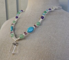 Quartz Double Terminated Point Adjustable Hemp Necklace with Aventurine Amethyst