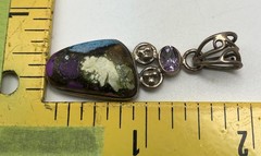 Copper Turquoise Multicolored Pendant With Amethyst Accents Set In 925 Sterling