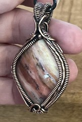 Natural Peruvian Pink Opal ~ Handmade copper wire wrapped pendant 15a