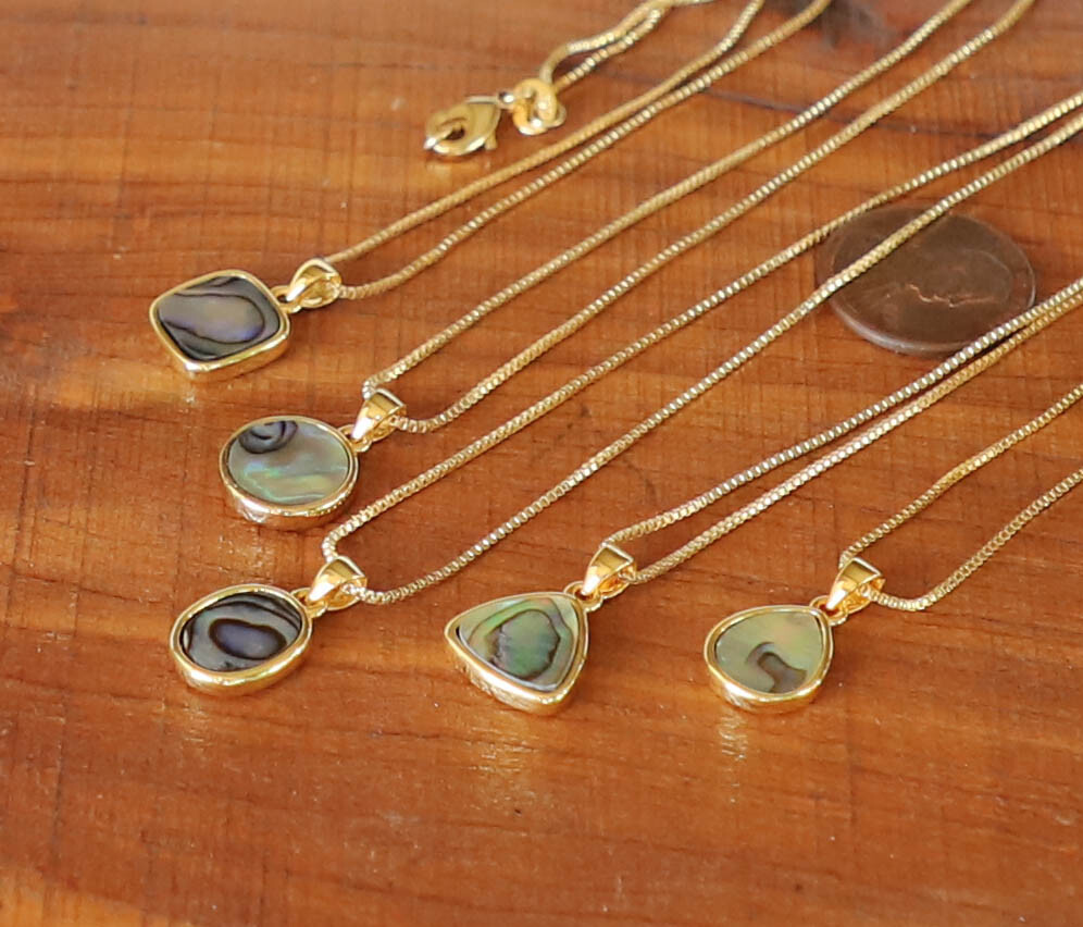 PENDANT Necklace Gold Plated Bezeled Gemstone Adjustable Chain Hexagon Oval