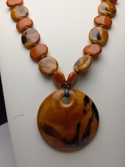 One of a kind Artisan Brass hand painted ceramic Beads Pendant Necklace