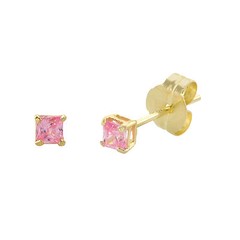 10k Yellow Gold Square Pink CZ Stud Earrings Cubic Zirconia Basket Set