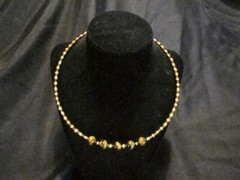 Choker Handmade Wire Choker Brown Gold Glass Beads Silver Plated Toggle Clasp