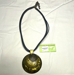 Deborah Grivas Designs Brass Round Disc Pendant Necklace Black Cord K1625