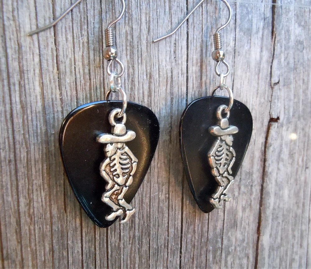 Skeleton with Sombrero Charm Guitar Pick Earrings – Pick Your Color