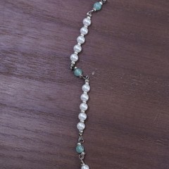 16”, Sterling silver 925 handmade necklace with 4mm freshwater pearl and jade