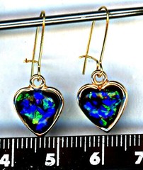 black OPAL EARRINGS, gold framed, handmade, black mosaic Opal Jewelry