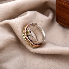 925 Sterling Silver Gemstone Citrine Faceted Stone Handmade Women Spinner Ring’s