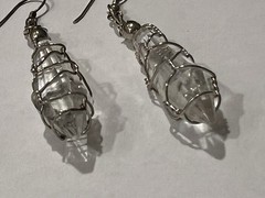 Wire-wrapped Clear Quartz Crystal Point Dangle Earrings Silver-toned Ear