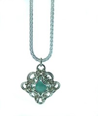 Handmade Amazonite Celtic Pendant Argentium Sterling Silver Chainmaille Necklace