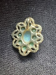 Vintage 14K Solid Gold Precious Gemstone Flower Pendant Emerald Ethiopian Opal