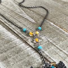 Oxidized Pewter Butterfly Y choker with Two Fairies Kissing