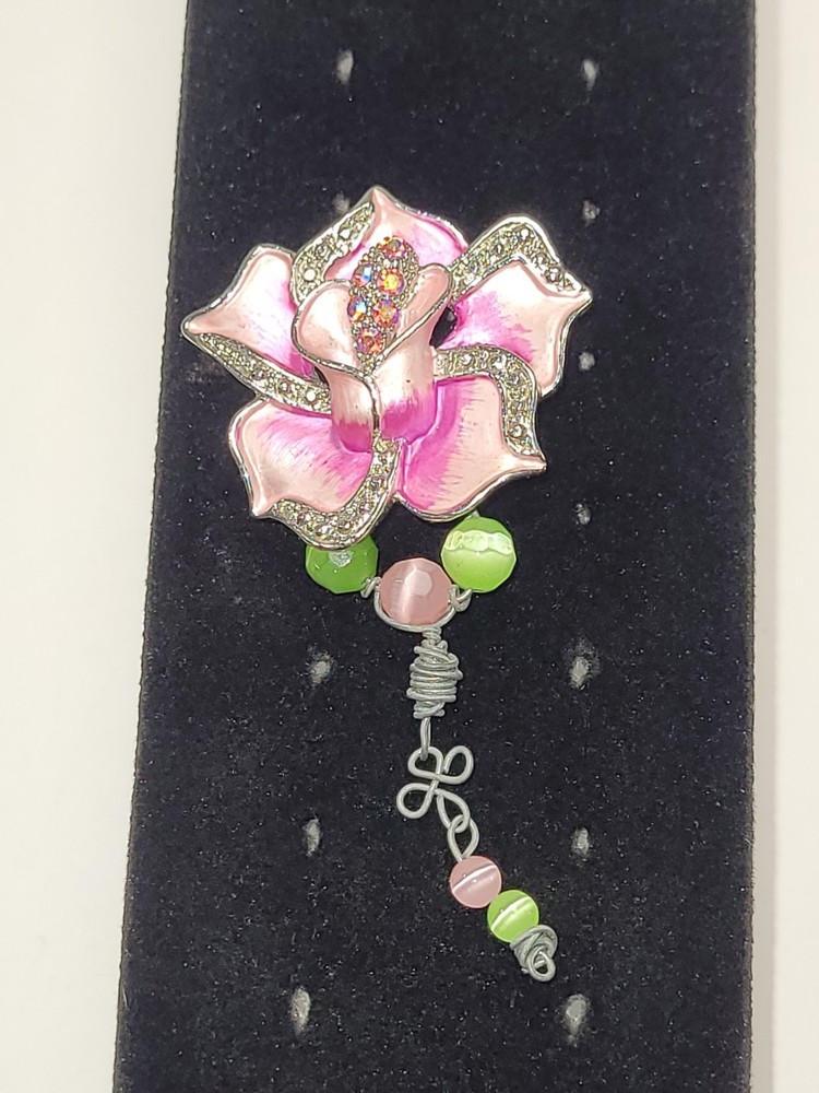 Handcrafted Pink Purple Flower Pendant Rhinestone Beaded Wire Wrap Fashion