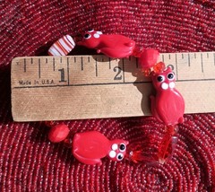 Cat Lampwork Beaded Bracelet Red Stretch Cord Comfy Kitty Cute Gift 6¾-7½» Wrist
