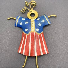 Filk Art Brooch Pin Patriotic Stars Stripes Metallic Painted Leather Americana