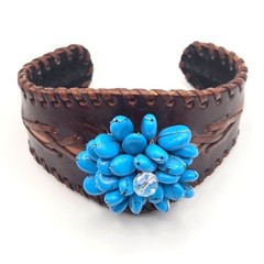 Hand-Crafted Flexible Adjustable Leather Cuff Bracelet with Blue Howlite Cluster