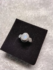 Rainbow Moonstone Ring. Set In Tarnish-Resistant Rhodium Plate. Size 5.25