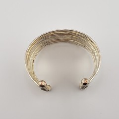 Wide Boho Cuff Bracelet Stacked Multi Tone Hammered Wavey Metal Western Tribal