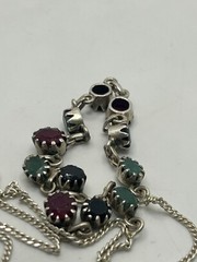 Handmade sterling silver prong set stones red green blue necklace vintage